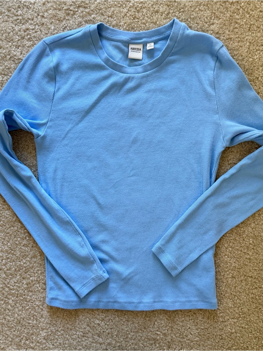 Aritzia Homestretch Size M Light Blue Fitted Cotton Long Sleeve Top - Picture 2 of 8